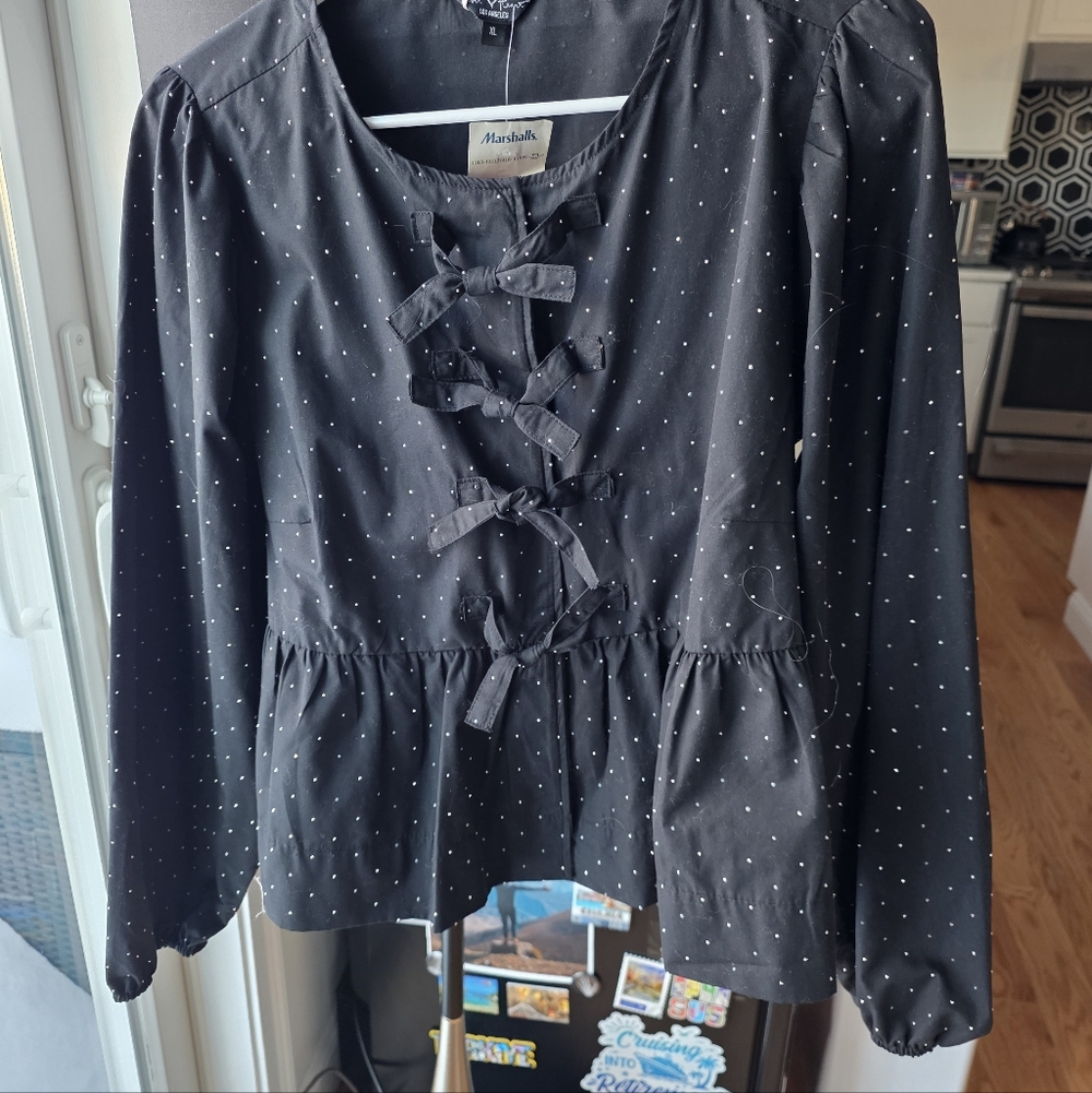 Velvet Heart Black Crystal Embellished Peplum Top